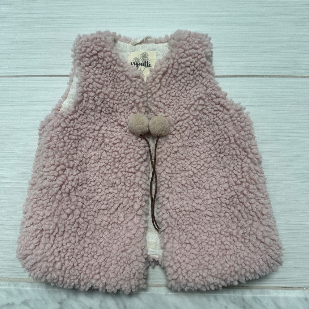 Girls Sherpa Vest with Leather Tie